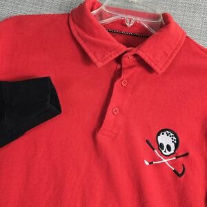 Bad Mulligan Polo Shirt Mens Small Red Golf Skull Graphic Long Sleeve Pique